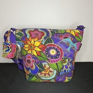 New Laurel Birch Sun n Sand Crossbody Bag Canvas Cat Flower Abstract Whimsy Boho